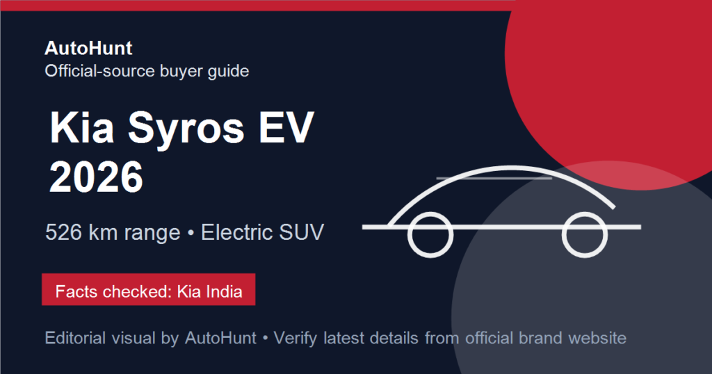 Kia Syros EV 2026 AutoHunt editorial visual with facts checked from Kia India official website