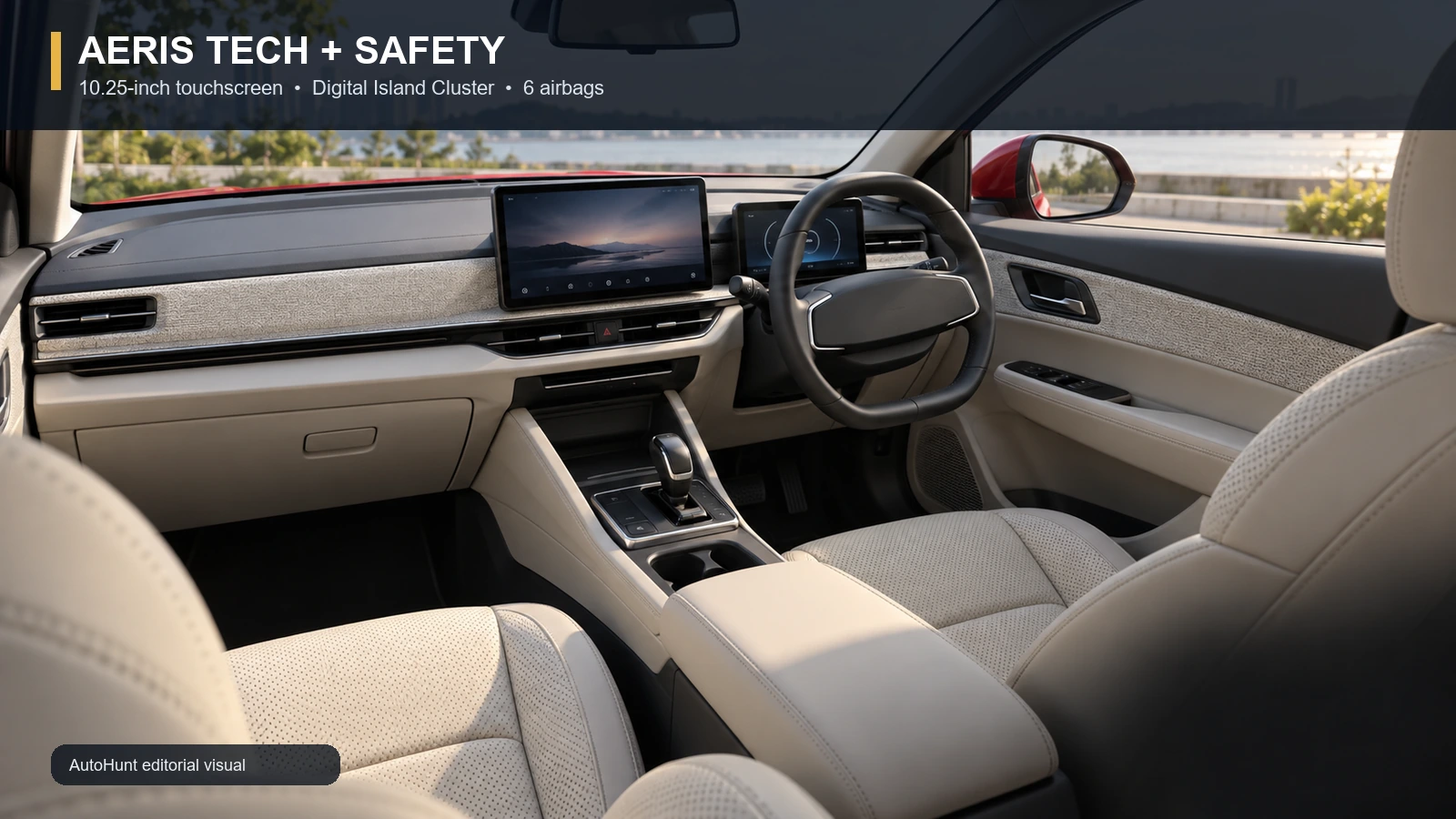 AutoHunt editorial visual of Tata Aeris cabin features and safety